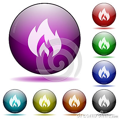 Flame icon in glass sphere buttons Vector Illustration