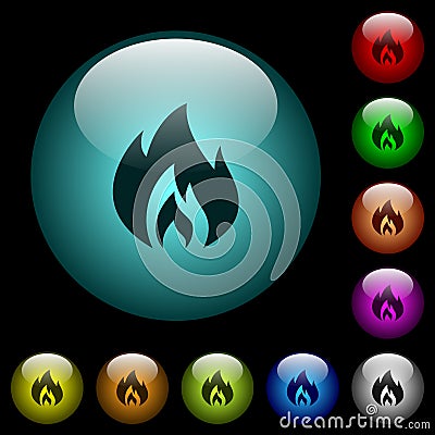 Flame icons in color illuminated glass buttons Stock Photo