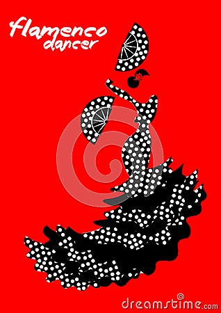 Flamenco dance, silhouette Spanish woman, Vector Illustration