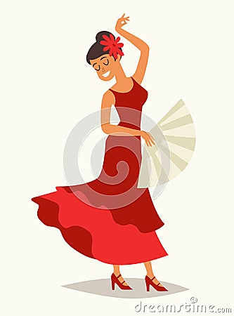 Flamenco dance vector illustration. Women in traditional red dress Vector Illustration