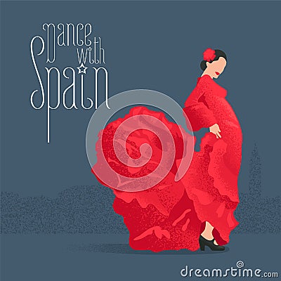 Flamenco dancer in red dress in visit Spain concept vector illustration Vector Illustration