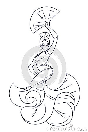 Flamenco gypsy dancer ink sketch gesture drawing Vector Illustration