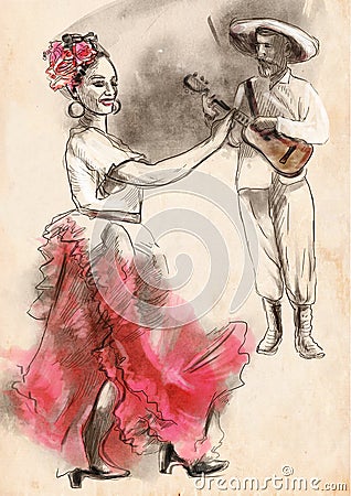 Flamenco - An hand painted illustration Vector Illustration