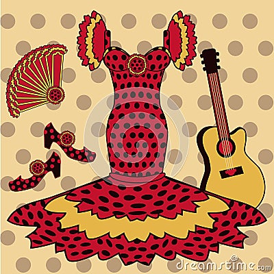 Flamenco pattern with spanish guitar Vector Illustration