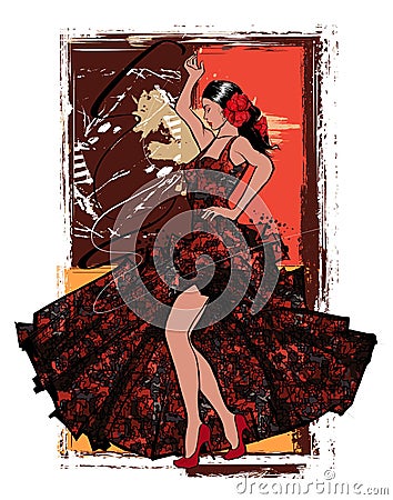 Flamenco spanish dancer woman Vector Illustration