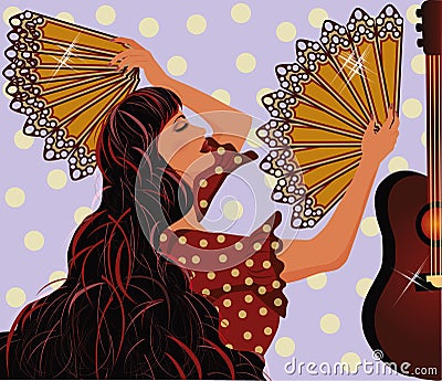 Flamenco spanish girl and guitar Vector Illustration