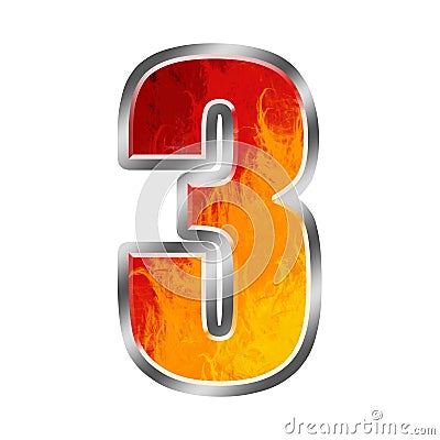 Flames Alphabet number 3 three Stock Photo