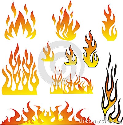 Flames set Vector Vector Illustration