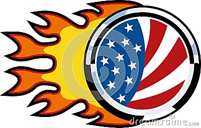 Flaming american flag fire Stock Photo