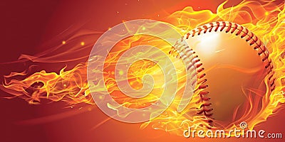 Flaming Baseball Against Red Background Stock Photo