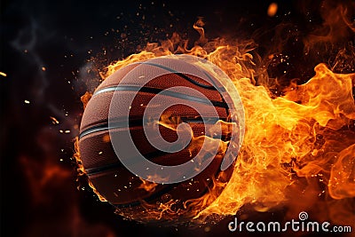 Flaming basketball swiftly approaches the hoop for an impressive score Stock Photo