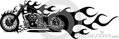 Vector illustration Flaming Bike Chopper Ride Front View Vector Illustration