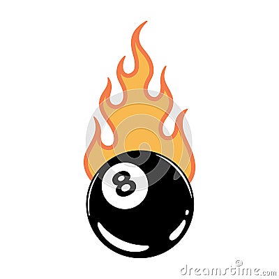 FLAMING BILLIARD 8 BALL COLOR WHITE Vector Illustration