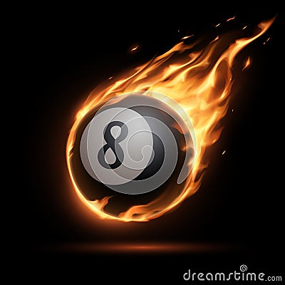 Flaming billiards eight ball on black background Stock Photo