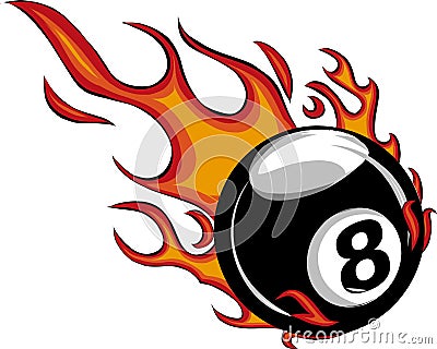 Flaming Billiards Eight Ball Vector Cartoon burning with Fire Flames Vector Illustration