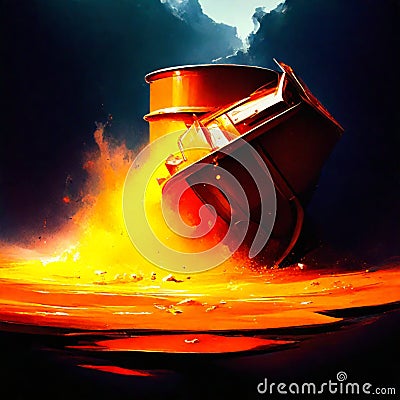 Flaming boat in the sea, 3d digitally rendered illustration Generative AI Cartoon Illustration