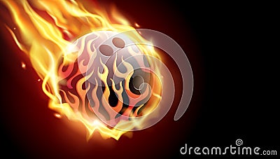 Flaming bowling ball on black background.Tv size banner. Vector clip art illustration Vector Illustration