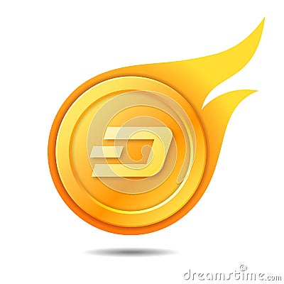 Flaming dash coin symbol, icon, sign, emblem. Vector illustratio Vector Illustration