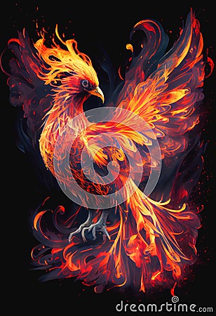 Flaming fiery Phoenix bird from the ashes Stock Photo