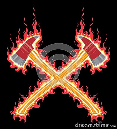 Flaming Firefighter Axe Vector Illustration