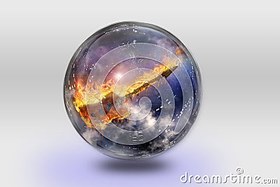 Flaming Guitar inside crystal sphere Stock Photo