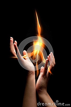 Flaming hands Stock Photo