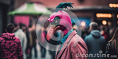 Flaming head in human body wearing modern suit in the city. Stock Photo
