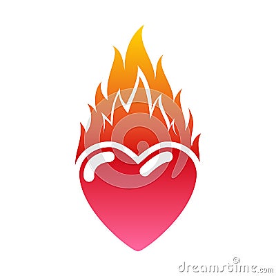 Flaming heart icon. Love symbol. Passion and fire. Vector Illustration