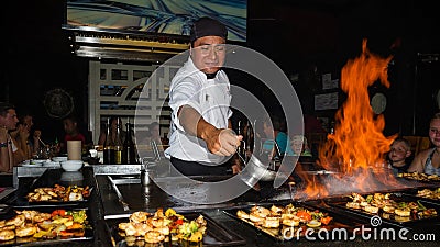 Flaming Hibachi Editorial Stock Photo