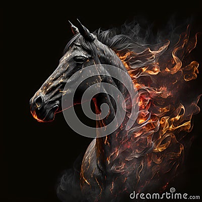 Flaming Horse Close Up. Generative AI Stock Photo