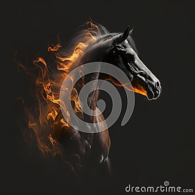 Flaming Horse Close Up. Generative AI Stock Photo