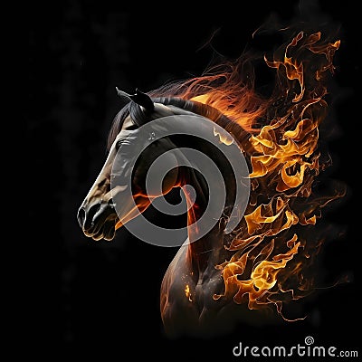 Flaming Horse Head. Generative AI Stock Photo