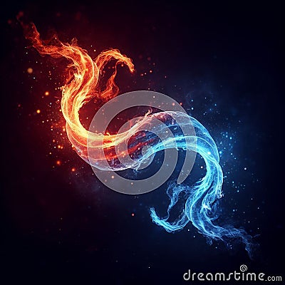 Flaming infinity sign. Esoteric concept of spiritual love. Twin flame logo. Illustration on black background for web Stock Photo