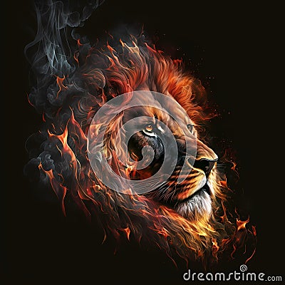 Flaming Lion Head. Generative AI Stock Photo