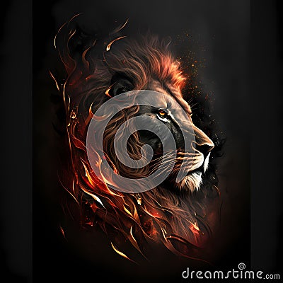 Flaming Lion Head. Generative AI Stock Photo