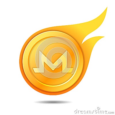 Flaming monero coin symbol, icon, sign, emblem. Vector illustrat Vector Illustration
