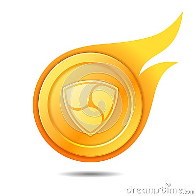 Flaming nem coin symbol, icon, sign, emblem. Vector illustration Vector Illustration
