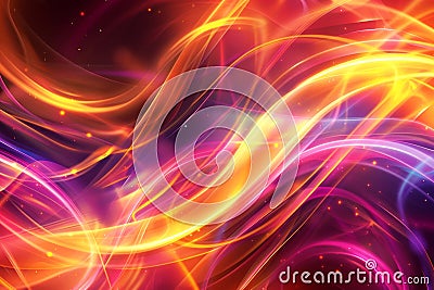 flaming orange, magenta, purple lines, abstract glowing waves background Stock Photo