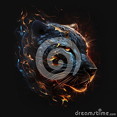 Flaming Panther Head. Generative AI Stock Photo