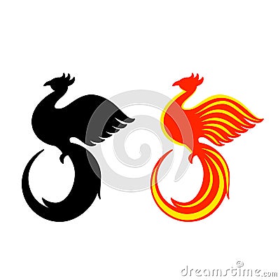 Flaming Phoenix Symbol isolated on white background. Vector Illustration