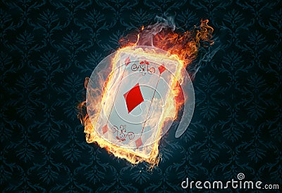 Flaming poker card Stock Photo