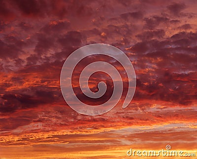 Flaming red orange sky at the evening twilight, orange sunset, colourful sunset, eartistic photo of evening twilight Stock Photo