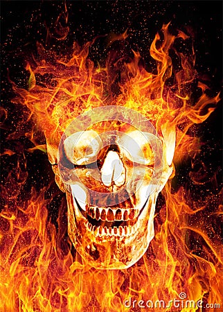 Flaming scaring skull on black background Stock Photo