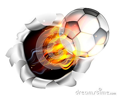 Flaming Soccer Football Ball Tearing a Hole in the Background Vector Illustration