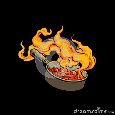 Flaming Stir Fry Cooking Stock Photo