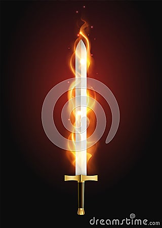 Flaming Sword Realistic Image Cartoon Illustration