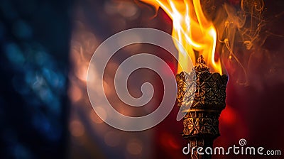 Flaming torch illuminated against the backdrop of the French flag symbolizing unity and pride Stock Photo