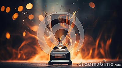 Flaming Triumph, Winner Trophy Ignited with Victory against a Blurred Background. Generative AI Stock Photo