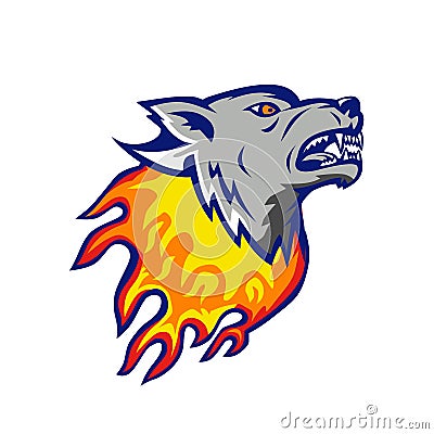 Flaming Wolf Head on Fire Isolated Vector Illustration