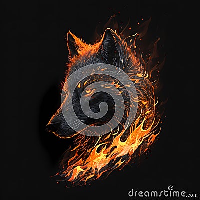 Flaming Wolf Head. Generative AI Stock Photo
